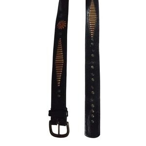 Vintage Leather Belt Diamond Aztec western design, Black, Medium 30/31